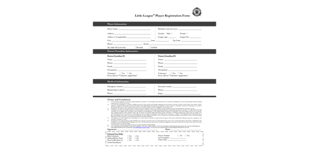 Little League Registration forms
